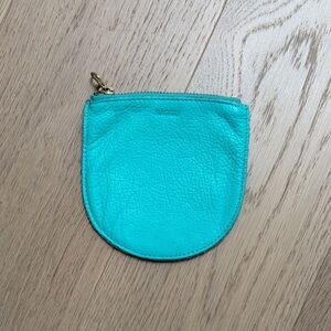 BAGGU Turquoise Pebbled Leather U Shaped Coin Pouch
